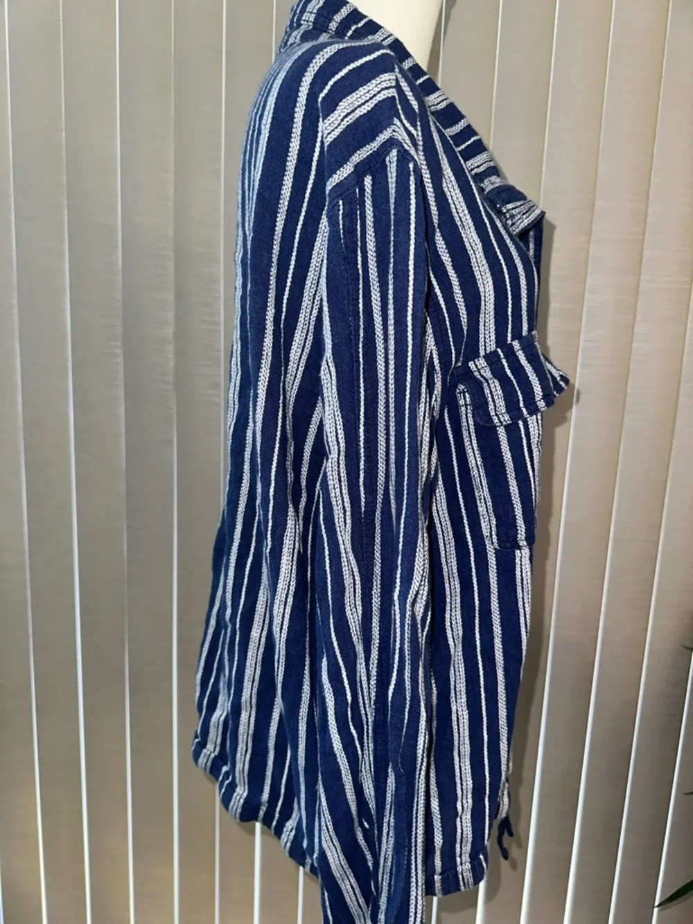 Striped Navy Utility Button-Up Jacket